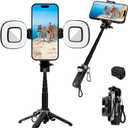 3-in-1 Mini Tripod, Selfie Stick for iPhone, Tripod for iPhone with Remote Control, Lightweight Travel Tripods for Selfie Video Recording, Compatible with 4-7 Inch iOS/Android Phones