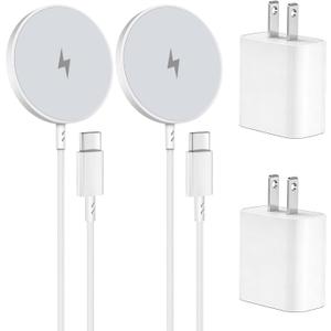 Wireless Magnetic Charger,2Pack Fast Apple Mag-Safe Charger iPhone Magnet Charging Pad Flat Mag Safe Charging for iPhone 17Pro Max/16 Pro Max/16Pro/16/15Pro Max/15 Plus/14/13/12/AirPods 3/2/Pro/Pro 2