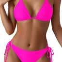 Tempt Me Women Triangle Bikini Sets Halter Two Piece Sexy Swimsuit String Tie Side Bathing Suit (Hot Pink), Medium 