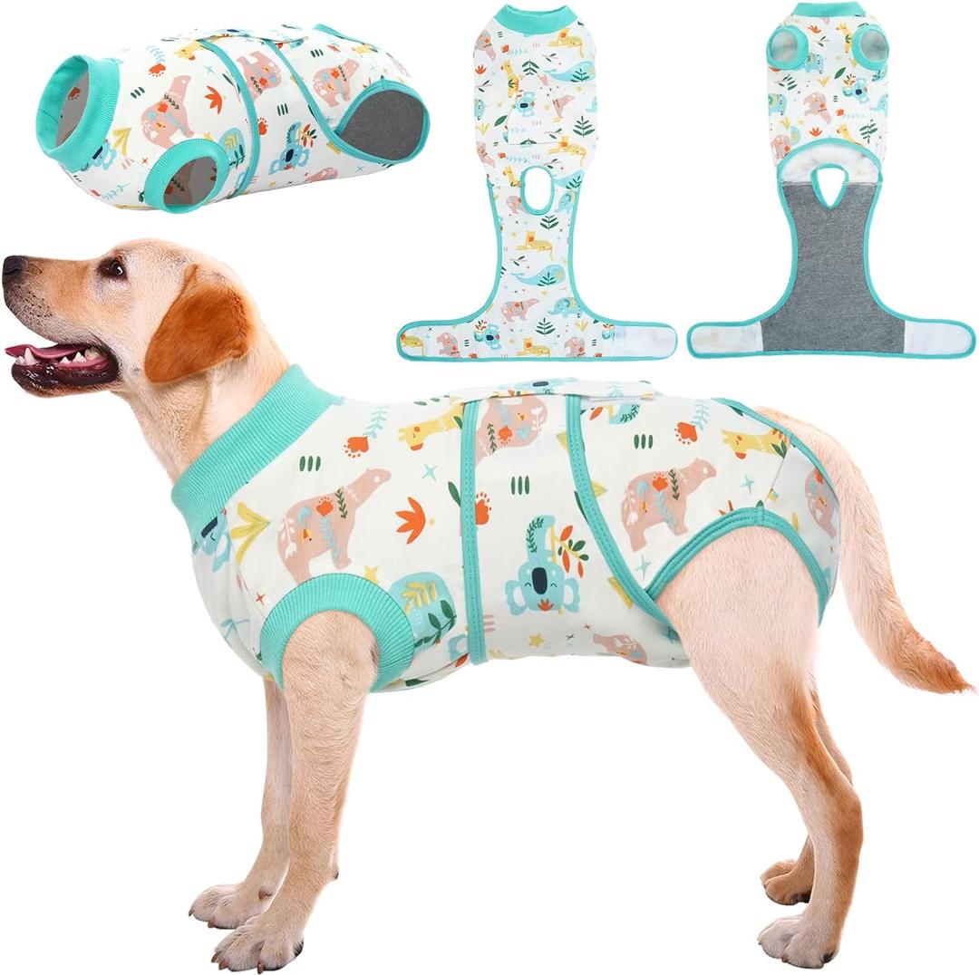 Kuoser Recovery Suit for Dogs Cats After Surgery, Professional Pet Recovery Shirt Dog Abdominal Wounds Bandages, Substitute E-Collar & Cone,Prevent Licking Dog Onesies Pet Surgery Recovery Suit (L (Back:16.1-20.1'', Weight:23-48 LB), Animal)