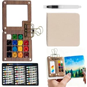 Watercolor Kit,Mini Watercolour Travel set, Portable Pocket Artist Travel Watercolor Palette (15-Grids)