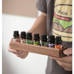 AXUYU Wooden 7 Slots Essential Oil Organizer, Nail Polish Shelf, Durable wood Makeup Display Stand, Makeup Storage Rack for Tabletop Essential Oils Perfume Rack for 10-20ml Bottles (7 Slots)