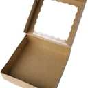 ONE MORE [15pcs] 10inch Kraft Bakery Boxes, Large Pie Boxes with PVC Window Natural Disposable Box for Cookie 10x10x2.5inch,Pack of 15