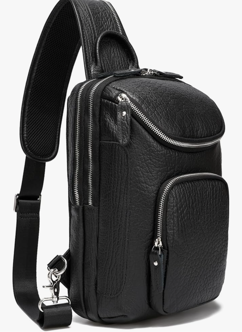 LANNSYNE Vintage Full Grain Leather Sling Bag Crossbody Chest DaypackVintage, Full Grain, Leather, Chest