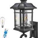 Outdoor Solar Wall Light Dusk to Dawn Solar Porch Light with Water Ripple Glass 20 Inch Height Large Size Outdoor Wall Sconce for Garage Porch Front Door Black Finish and Waterproof