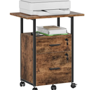 GYIIYUO 2 Wood Drawer Lockable File Cabinet with 22'' Extended Desktop, Mobile Filing Cabinet with Side Bag, Rolling Printer Stand, Fits A4&Letter Size, Home Office, Rustic Brown