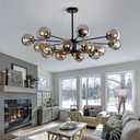 16 Light Glass Globe Chandelier Mid Century Sputnik Pendant Light Fixture Black and Gold Ceiling Light for Living Room Kitchen Dining Room Bedroom Farmhouse