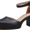 DADAWEN Women's Closed Toe Low Block Chunky Heels Round Toe Ankle Strap Wedding Work Dress Pump Shoes Navy US Size 8.5