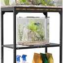 20 Gallon Aquarium Stand, Fish Tank Stand with Adjustable 3-Tier Storage Shelf, Heavy Duty Reptile Breeder Turtle Tank Terrarium Rack Table for Home Office, 24" L x 12" W x 32.2" H, Black