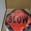 Stop Slow Sign - Double Sided Street Slow Warning Metal Reflective Signs, 13x13in Octagon Rust Free Aluminum, with Bamboo Handle, Waterproof, Easy to Assemble(1PCS)