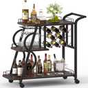 Rustic Bar Cart, 3 Tier Rolling Bar Carts for The Home, Industrial Home Serving Cart with Wine Glass Holder, Wood Metal Liquor Trolley, Mobile Beverage and Drink Carts (Walnut Brown), 16.65"D x 35.43"W x 36.06"H