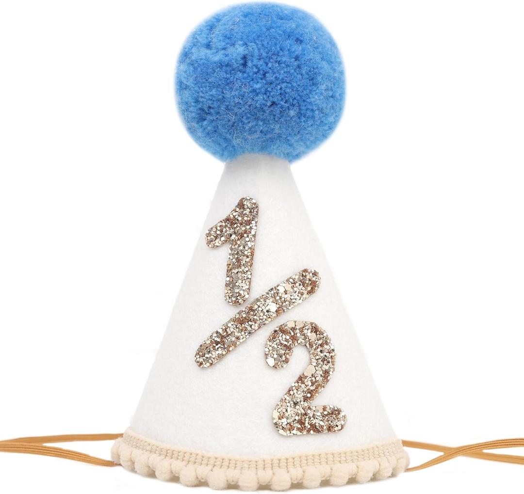 Girl/Boy 1/2 Birthday Hat - 6 Months Birthday Decorations,1/2 Way To One Decoration,1/2 Way To One Decoration (Blue)