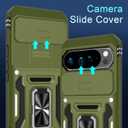DEERLAMN Case for Google Pixel 10 Pro XL with Slide Camera Cover+Screen Protector(1 Pack), Rotated Ring Kickstand Military Grade Shockproof Protective Cover-Olive Green