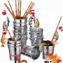 Soulchen 24 Pcs Mini Fishing Birthday Party Decorations Include 12 Fish Cupcake Pole Picks 12 Mini Tackle Live Bait 12 Bobber for Gone Fishing Theme Supplies Ocean Party Cake Decoration
