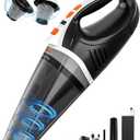 TANYO Handheld Vacuum Cordless Rechargeable, Car Vacuum Cleaner Portable 15KPA Strong Suction, Hand Held Brushless 5 in1 with LED Lights, Small Vacuum 120W for Car, Home, Office, Pet, Dust (White Orange)
