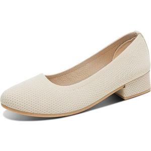 Davena Women Low Chunky Block Heel Pumps Elegant Round-Toe Knitted Pumps Stylish Slip-On Heels for Business Size:10