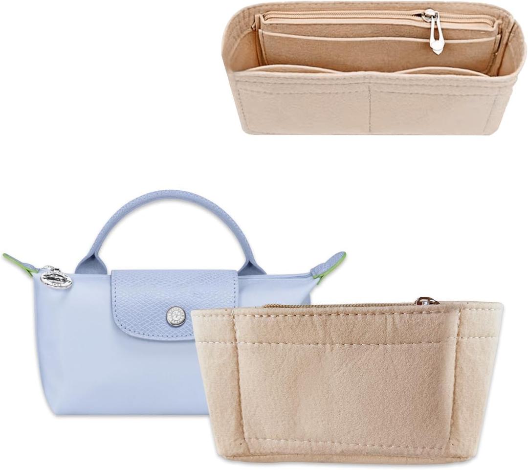 Chispee Purse Organizer Insert Felt Bag Organizer fit Longchamp/GG Marmont Matelasse Shoulder Bag Storage & Finishing Inner Bag Liner Handbags Insert Organizer, Beige