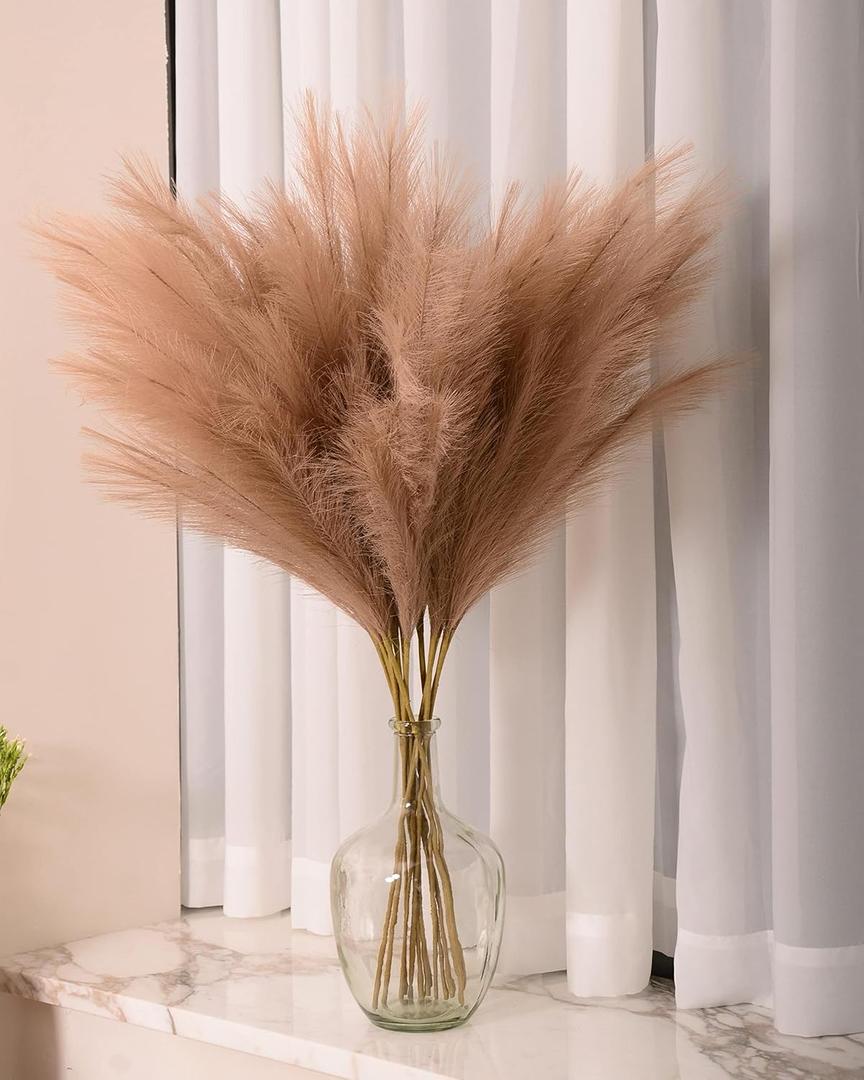 Faux Pampas Grass, 9 PCS 37''/3.1FT Tall Fluffy Fake Pompas Floral, Large Artificial Pompous Grass Branches for Floor Vase Fillers, Boho Farmhouse Room Wedding Decor (Taupe)