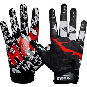 Youth Football Gloves Sticky Silicone Grip Tacky Wide Receiver Football Gloves (Adult X-Large, Black JKR)