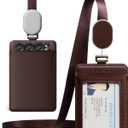 VULKIT Retractable Lanyard with Card Holder Vertical ID Badge Holder for Men or Women Bus Pass Holder ID Card Holders, Brown