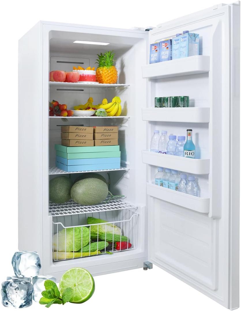 SMETA Upright Freezer 13.8 Cu ft, Convertible Refrigerator Standing Upright Frost Free Stand Up Freezer, Garage Ready Deep Freezerless Refrigerator, Single Door Full Size for Kitchen, White