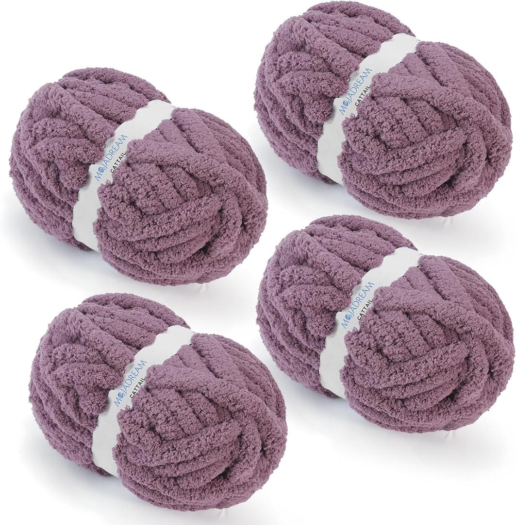 Chunky Chenille Yarn for Crocheting, Chunky Yarn for Hand Knitting Blanket, Bulky Chunky Fluffy Yarn for Crocheting, Jumbo Yarn, Thick Yarn, Pack of 4 (4 Skeins, Each Skein 28 yds, 8oz) Roan Rouge