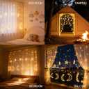 Dazzle Bright Ramadan Curtain String Lights, 138 LED 8.2 FT Warm White Star Moon Window Lights with Timer and 8 Lighting Modes, Waterproof Ramadan Decorations for Bedroom Wall Wedding Outdoor Party