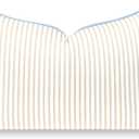 Hofdeco Premium Coastal Hampton Patio Indoor Outdoor Lumbar Pillow Cover Only, 12"x20" Water Repellent for Backyard, Couch, Poolside, Neutral Tan Blue Print Stripes