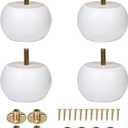 2 in White Bun Feet for Furniture Solid Hard Wood Round Chair Ottoman Sofa Couch Replacement Legs Set of 4 Predrilled M8 Bolt (White)