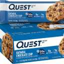 Quest Nutrition Oatmeal Chocolate Chip Protein Bars, 20g Protein, 1g Sugar, 5g Net Carb, Gluten Free, Keto Friendly, 12 Count, BB Date 04/16/2026