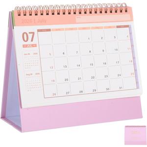 NUOBESTY Desk Calendar 2026 Small Office Desk Calendar 18 Month Standing Flip Monthly Planner for Home School Pink 19x16.5cm
