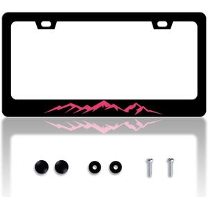 Pink Mountain License Plate Frame Mountains License Plate Holder Personalise Stainless Steel Funny Design Compatible with Standard License Plate Frames for USA and Canada 6 X 12 Inch with Screws