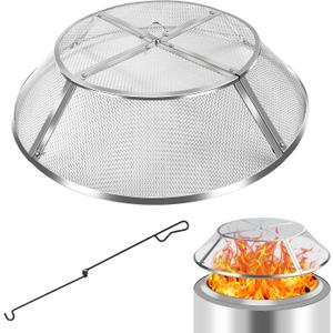 Fire Pit Spark Screen for Solo Stove Bonfire, 19.5 Inch Bonfire Shield 304 Stainless Steel Detachable Mesh Fire Pit Spark Protector with Grill Function and Removal Tools