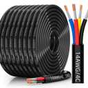14 Gauge Wire 4 Conductor Electrical Wire, 14 AWG Tinned Copper Stranded PVC Cable, IP68 Waterproof/Flexible/Low Voltage Cord for Automotive, RV, Marine, Solar, LED Lighting(50FT)