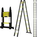 Telescoping Ladder A Frame 16.5Ft Aluminum with Stabilizer Bar, 330 LBS Capacity, Collapsible Extension Ladder for House, Roof, RV & Travel Trailer(Black+Yellow)