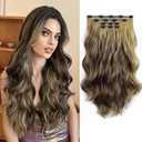 XIXISNOW 4PCS Clip ins Curled Fake Wavy Natural Hair Extensions for Women 22 Inch Synthetic Fiber Hairpieces Soft Clips on Extension for Daily Party Wear Honey Blonde mix Dark Brown