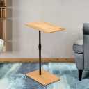 DAVIDOK C-Shaped Sofa End Table, Adjustable Height Couch Side Table with Device Slot, Wood Color with Black Metal Stand, Couch Table for Living Room, Bedroom