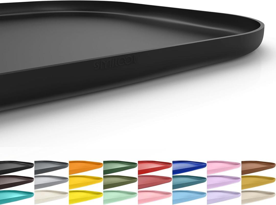 SMILOOL Silicone Pet Feeding Mat with Raised Edge for Food and Water, Dog Bowl Mats, Cat Bowls Placemat with High Lip for Floor Waterproof, Rubber Tray for Cats and Dogs 24 x 16 x 0.8 Black