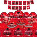 Graduation Decorations class of 2026 Gatherfun Congrats Grad Party Dinnerware Set Red Disposable Paper Plates Napkins Cups Tablecloth Banner for Graduation Decorations 2026 deals, Serve 25