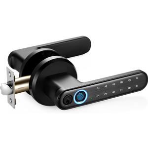 Fingerprint Door Lock, Matte Black Dock Knob with Keypads, Passcode, 0.2s Biometric Fingerprint, and Keys, Keyless Entry Door Lock with Handle for Home Hotel, Office, Apartment, Bedroom (NO APP)