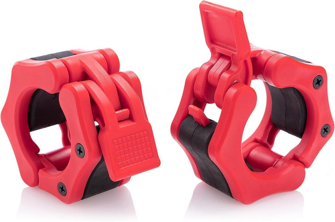Olympic Barbell Collar 2 inch Quick Release Pair of Locking 2" Pro Weight Bar Plate Locks Clamp Clips for Workout Weightlifting Fitness Training (Red)