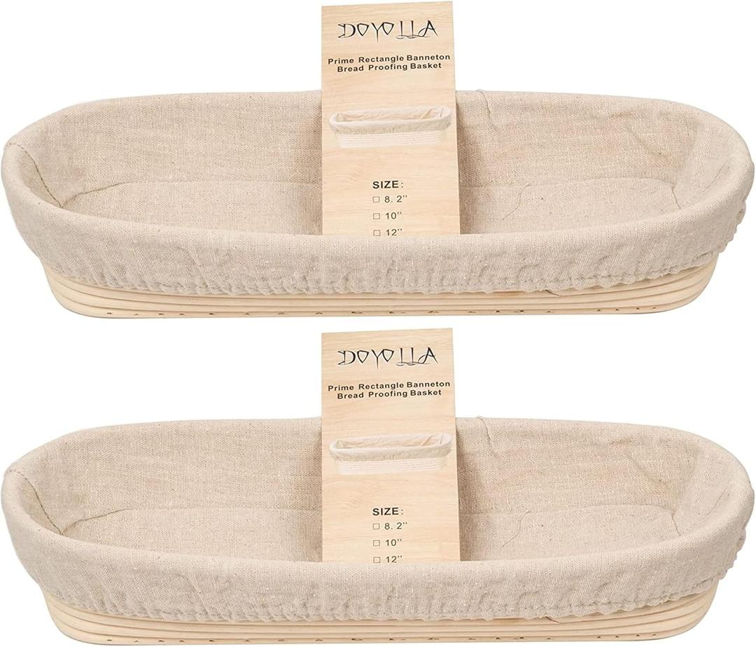 14.5inch Oval Bread Dough Proofing Rising Rattan Basket & Liner Combo for Professional & Home Baking (2 basket & 2 liner)