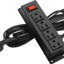 Wall Mount Power Outlet Strip, 4 Outlet Mountable Power Strip with Switch, Under Desk Power Strip Connect with 6ft Cord Mount Under Desk, Workbench, Nightstand, Dresser, Table.(Black)