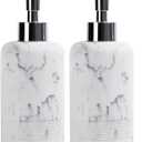 2pcs/Set Hand Soap Dispenser Sets - 10.8oz Refillable Resin Liquid Soap Dispensers with Rust-Proof Pump for Bathroom Countertop or Kitchen, Marble White