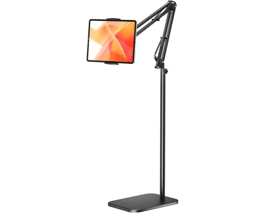 Tablet Floor Stand with 4.5LB Heavy Metal Base,Overhead Bed Phone Stand Angle Height Adjustable Holder, Universal Phone Mount for iPad iPhone Pro Air Mini, Samsung Tab, Kindle, E-Readers...