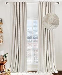 Linen Total Blackout Curtains for Bedroom Living Room 90 Inch, Cream