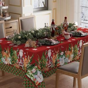 XCHI Snowman Santa Deer Winter Christmas Tablecloth Rectangle Christmas Table Cloth Washable Table Covers for Indoor Dining Home Party Xmas Decorations, 60x104 Inch