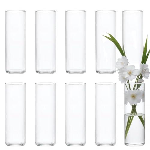 9 Pack Glass Vases for Centerpieces, 8 Inch Tall Small Clear Glass Flower Vase Cylinder Vases for Centerpieces Wedding Home Table Decor