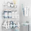 Liuoud 5 Pack Shower Caddy Organizer Rack Shelf for Inside Shower, Self Adhesive Wall Storage Basket Rustproof Stainless Steel Shampoo Holder Bathroom Accessory Decor Set, White