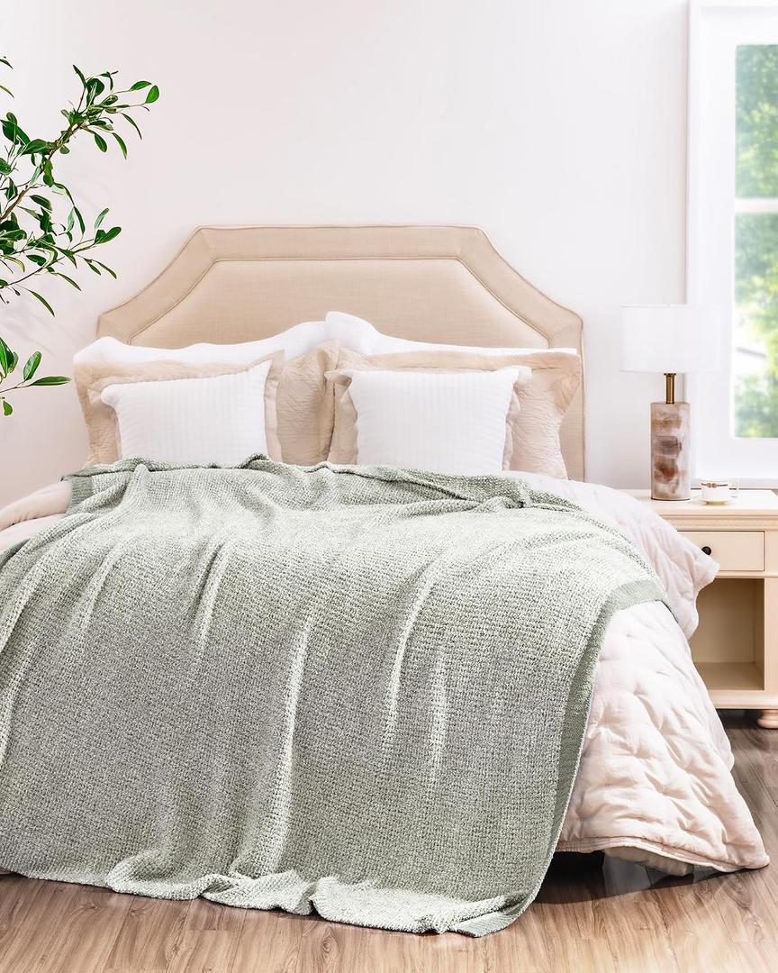 Buttery Soft Knit Throw Blanket for Couch, Reversible Fuzzy Knitted Blanket, Cozy Warm Plush Lightweight Decorative Throw for Sofa Bed, 60x80in, Sage